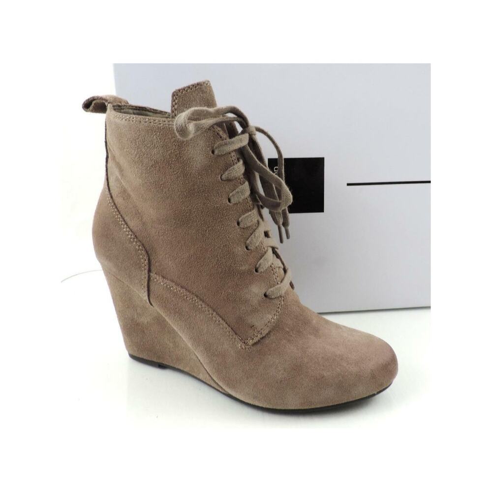 Women's Dolce Vita Grady Lace Up Wedge Booties Zip Suede Dark Taupe